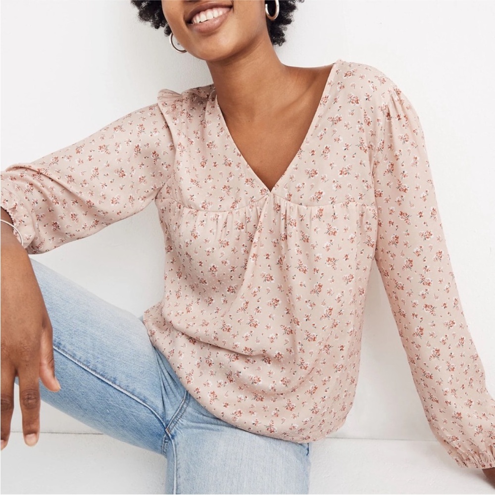 NWT Madewell Floral Puff Satin Blouse Size XXS